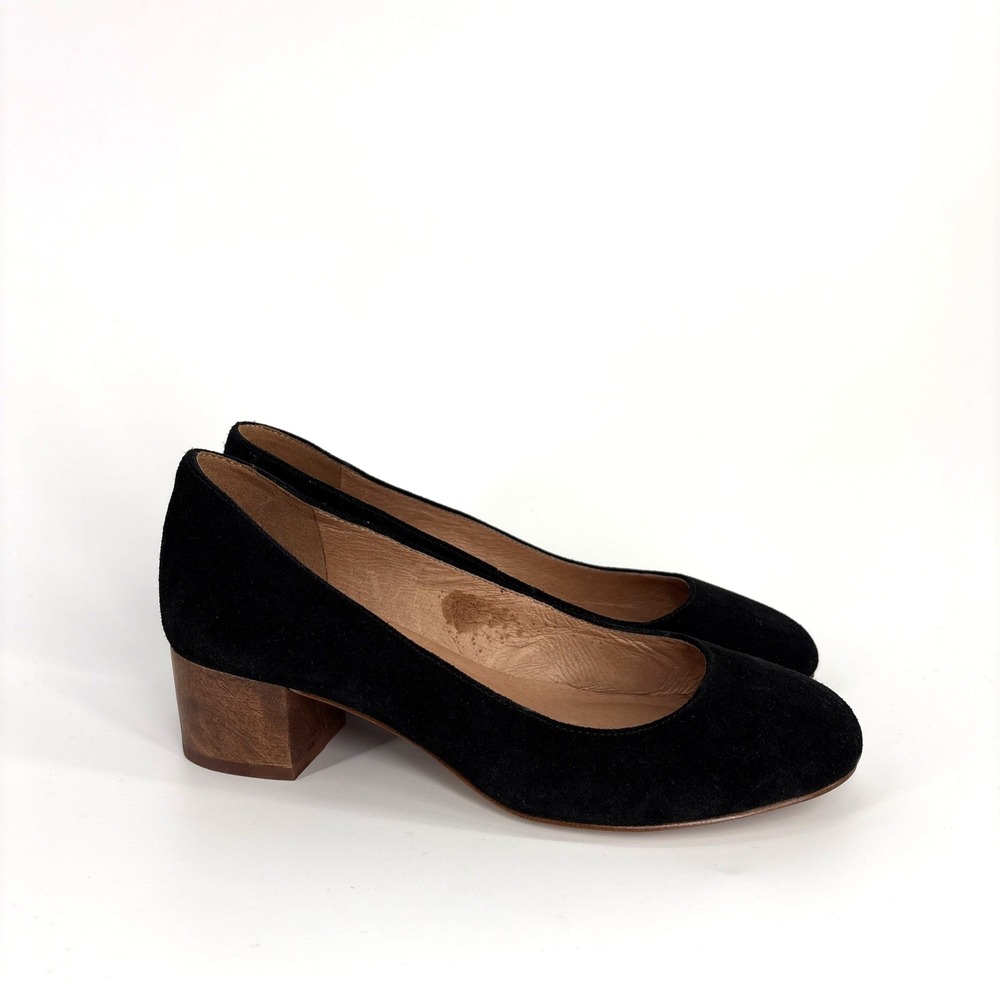 Classic Black Suede Low Block Heel Pumps